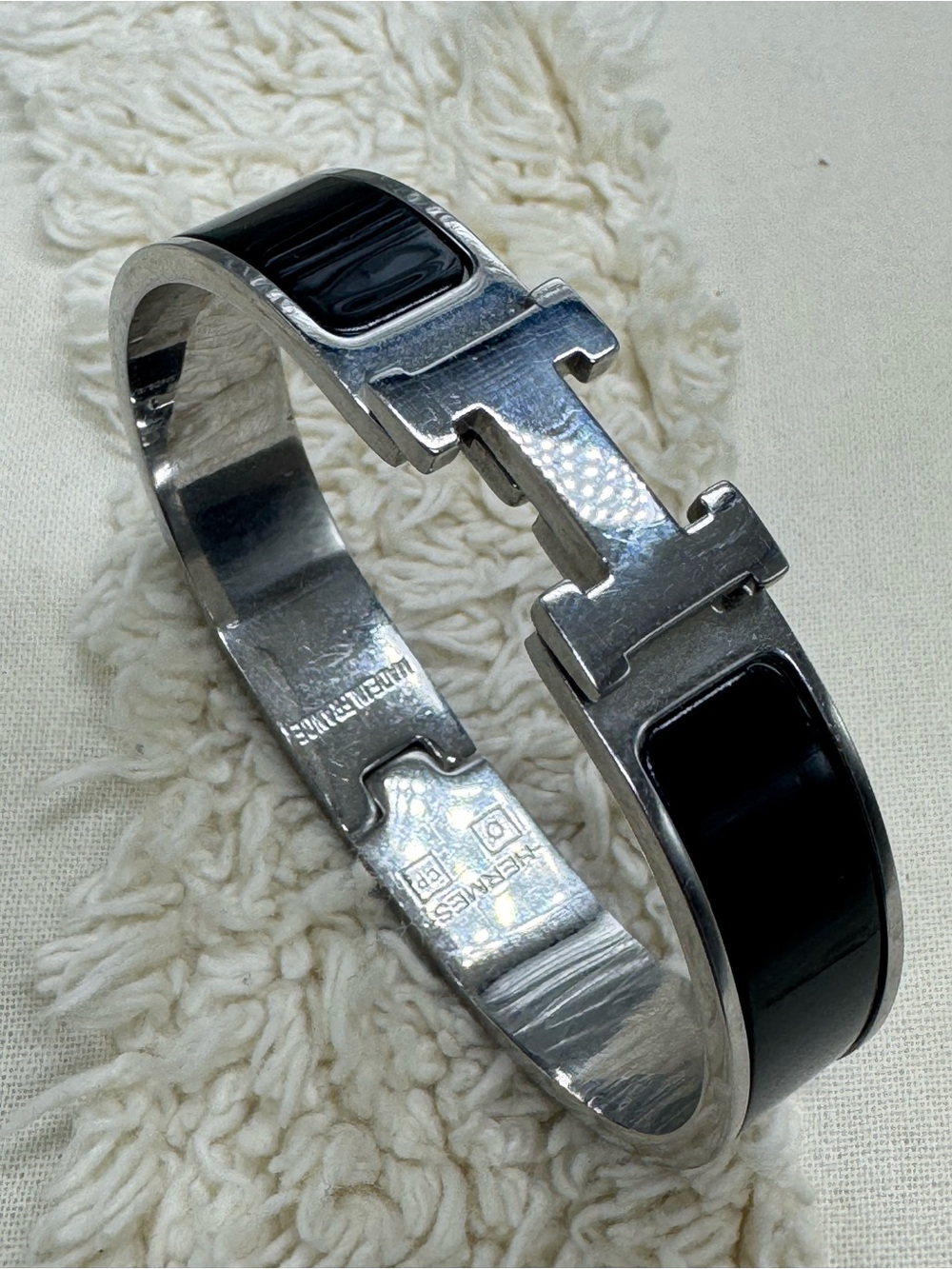 Black Enamel Stainless Steel Hinged Bangle Bracelet